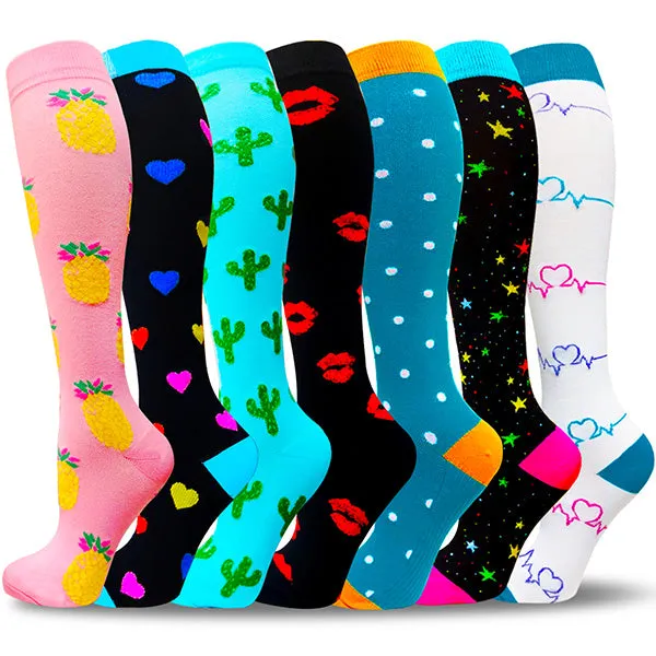7-Pairs Cute Stylish Compression Socks （20-30mmHg）| Actinput