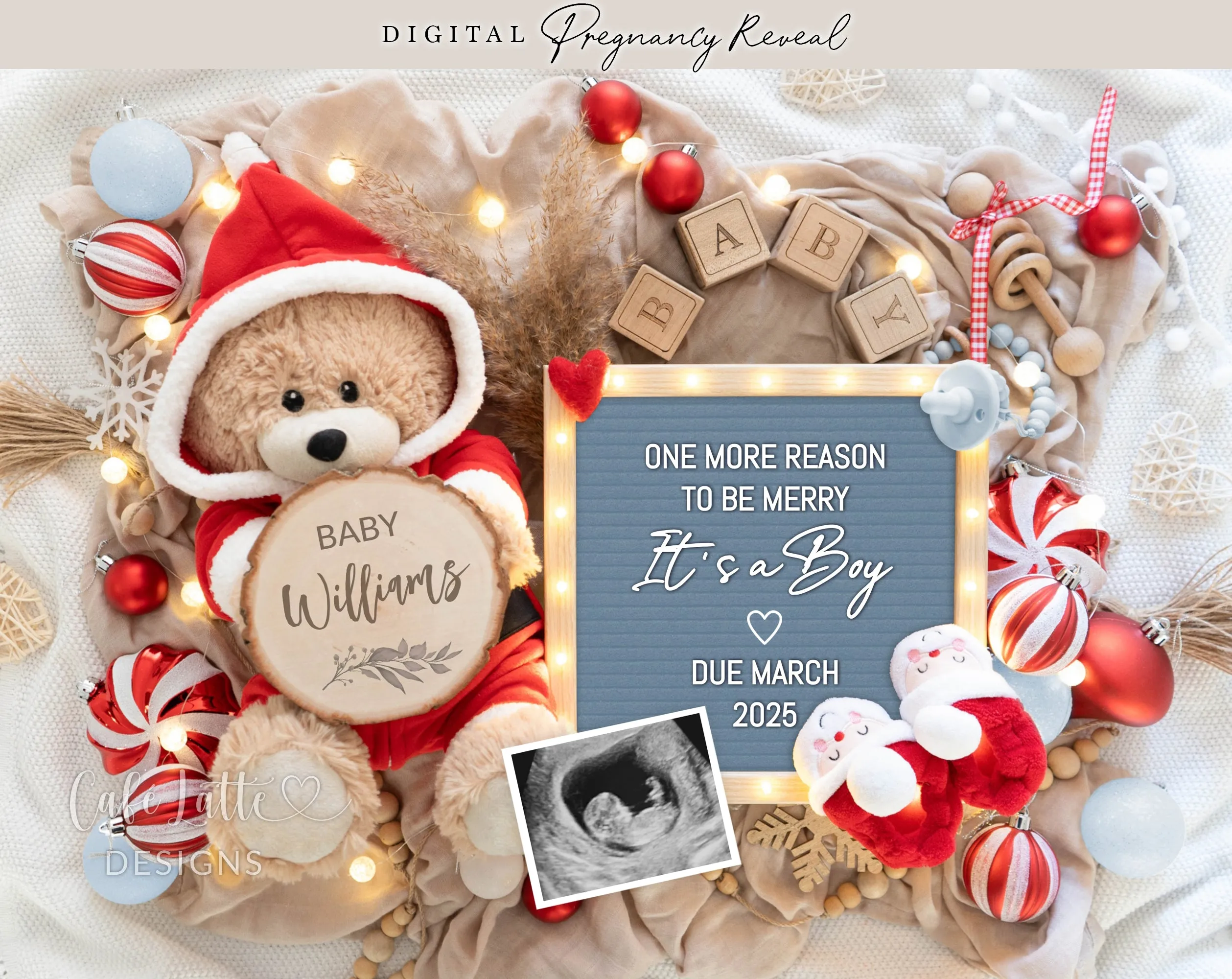 Christmas Baby Boy Gender Reveal Digital - Reason to be Merry